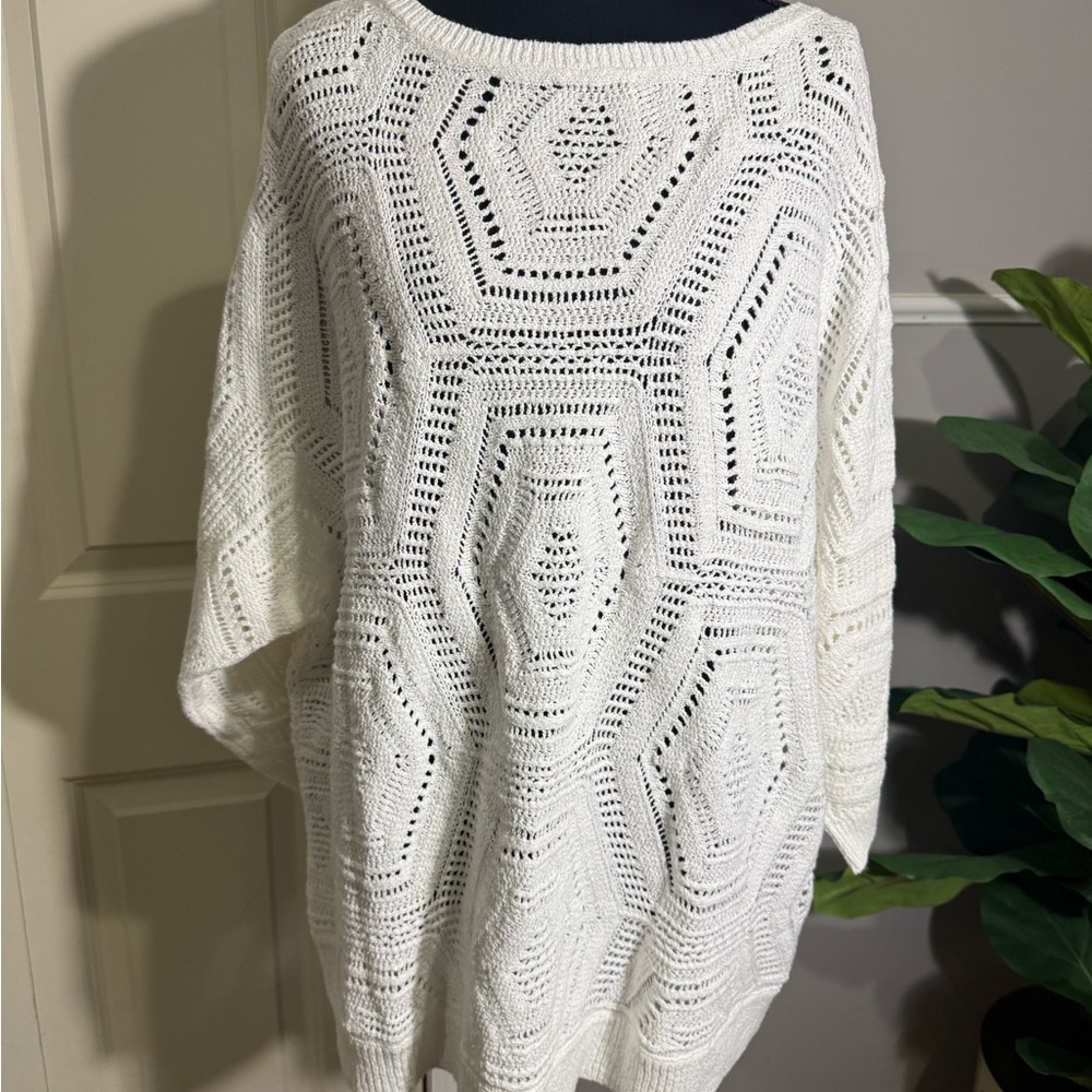 J Jill cream beautiful Crochet Knit Sweater size XL